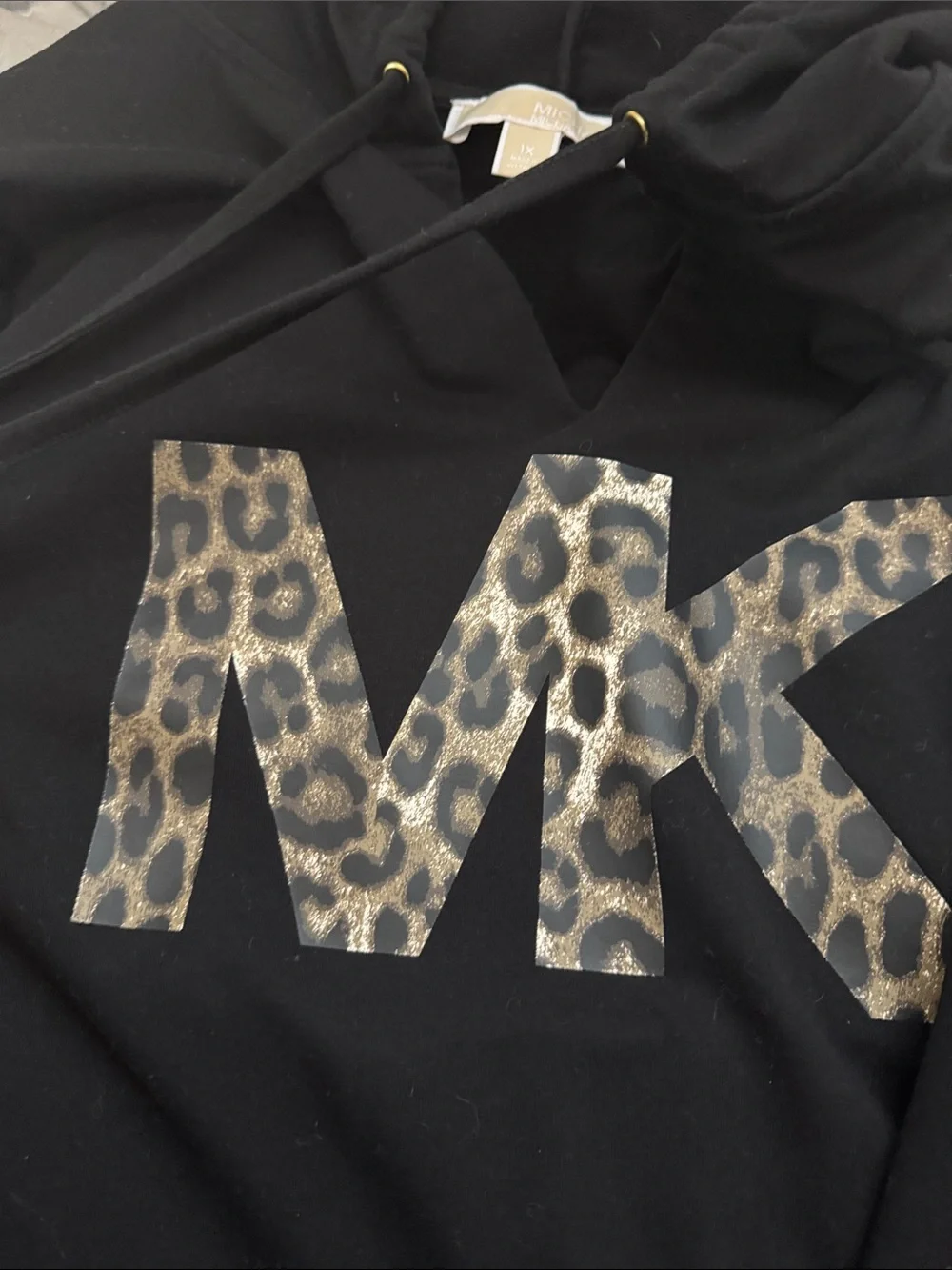 Michael Kors Black Hoodie with Leopard MK Accent
